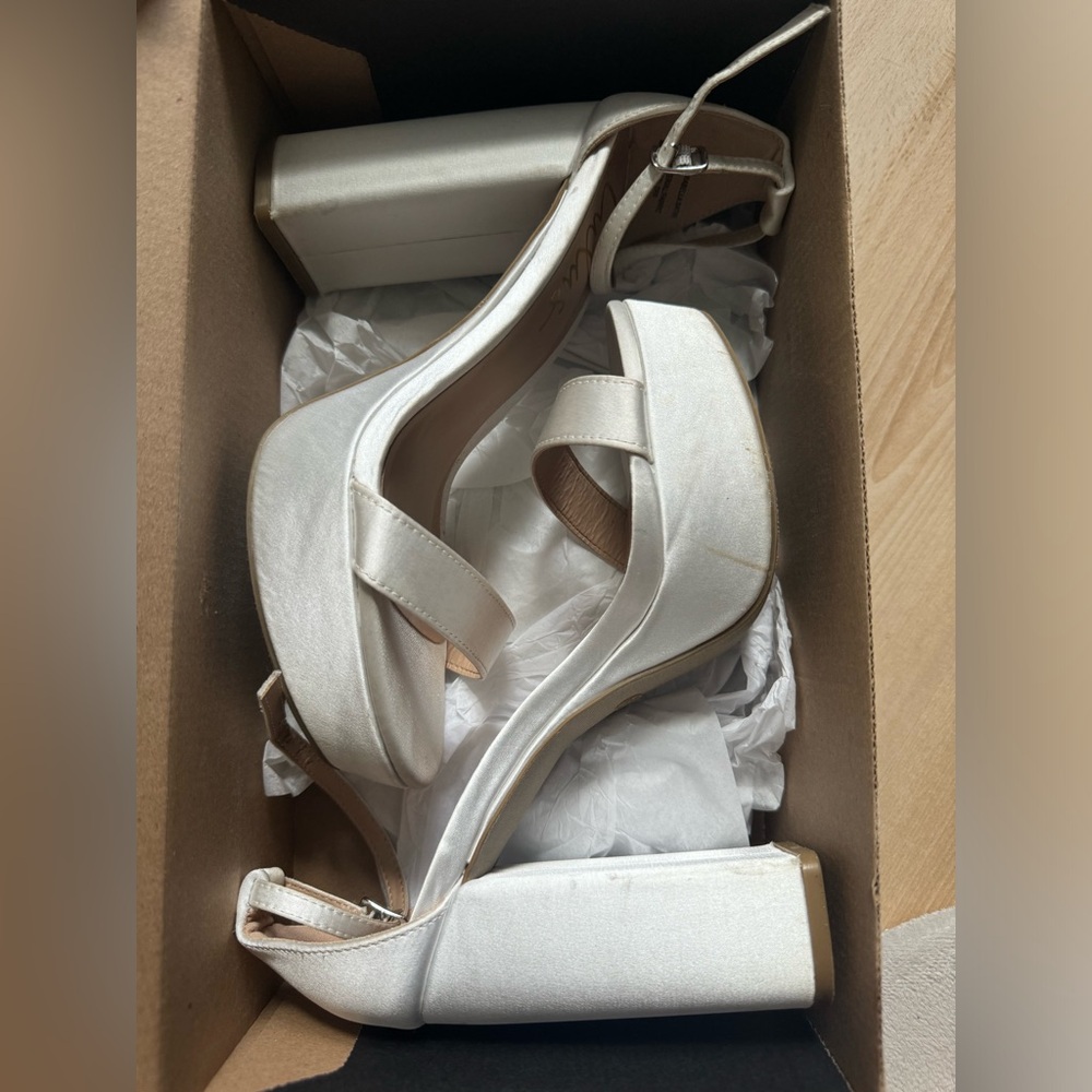 Arrabella Ivory Satin Platform Ankle Strap Heels